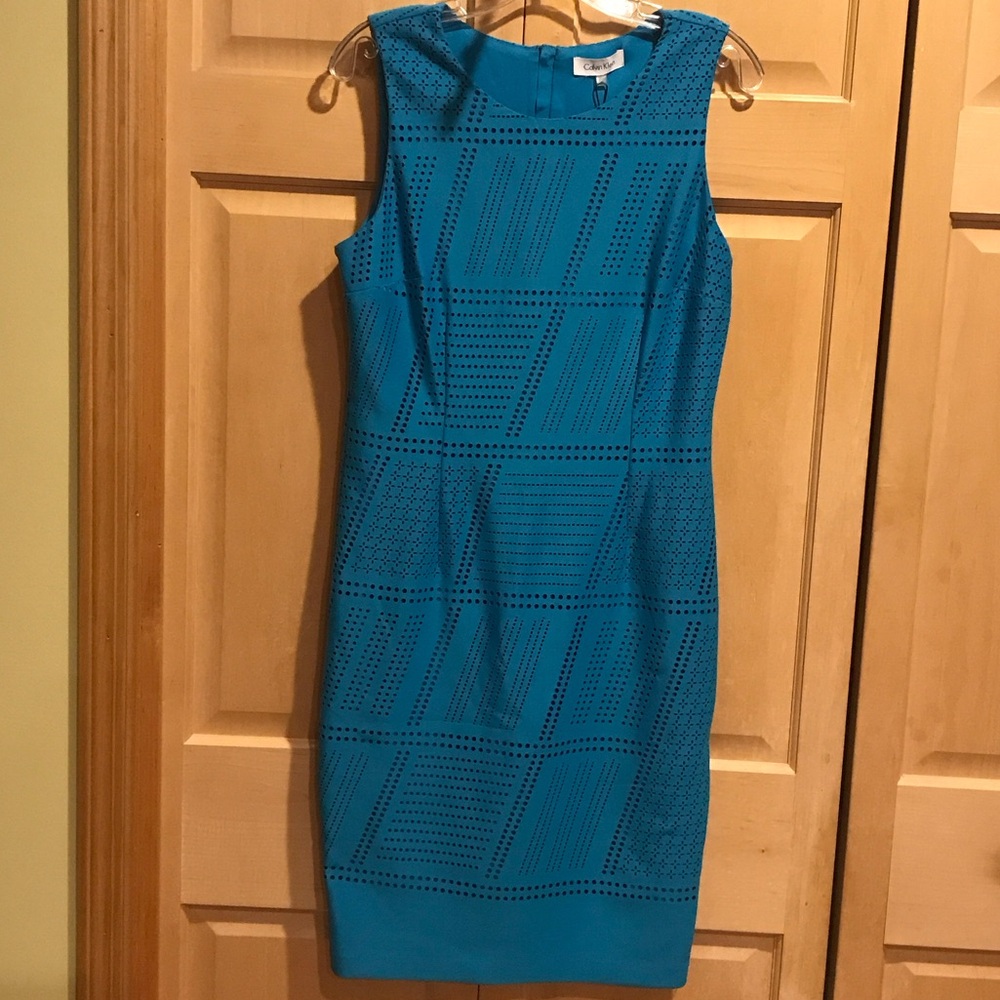 New Calvin Klein Blue Geometric Midi Dress